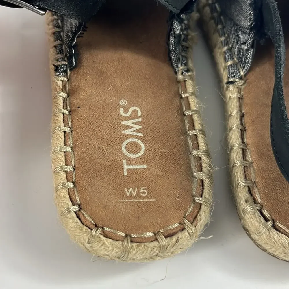 TOMS‎ Espadrille Clara Black Slub Chambray with Leather